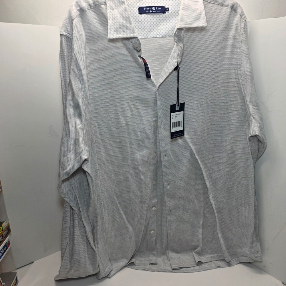 Stone Rose Florence8226 White Knit Button Down Shirt Men's XXL Long Sleeve New